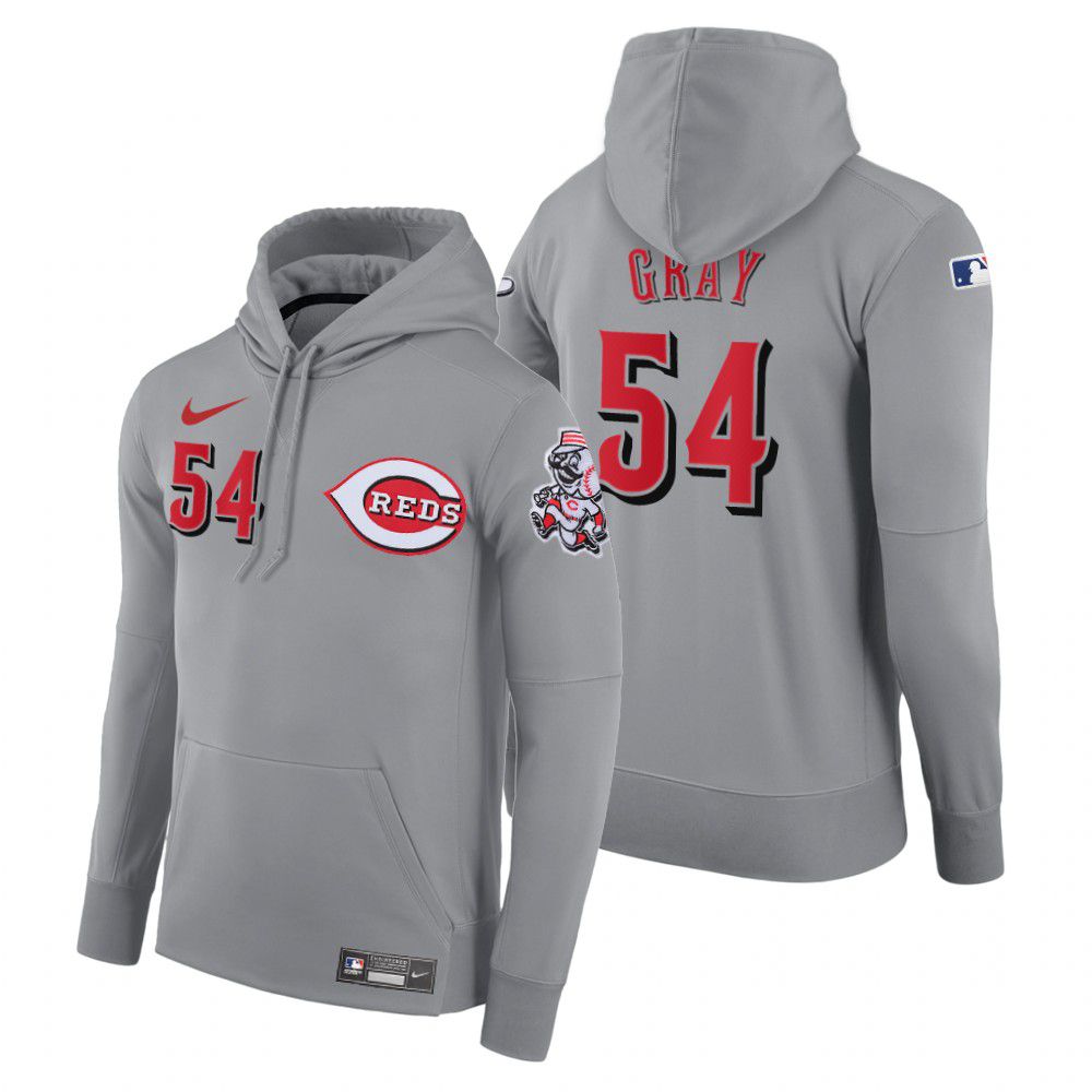 Men Cincinnati Reds #54 Gray gray road hoodie 2021 MLB Nike Jerseys